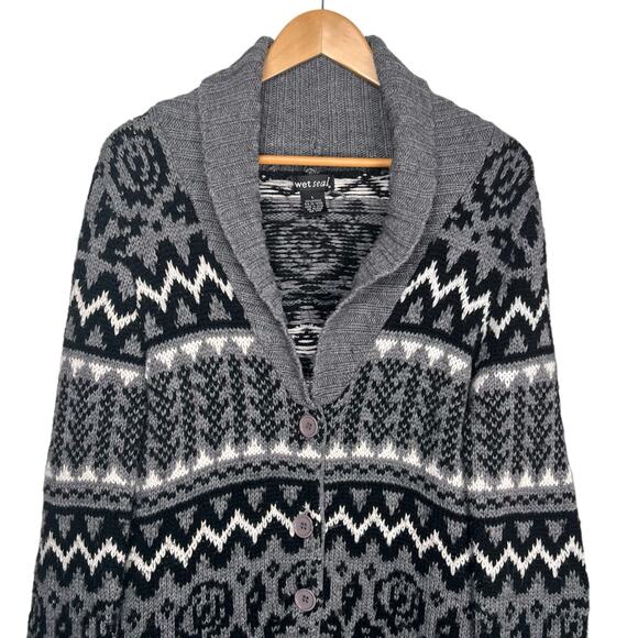 Wet Seal Vintage Y2K Winter Holiday Knit Cardigan Sweater Gray Large - Picture 4 of 4